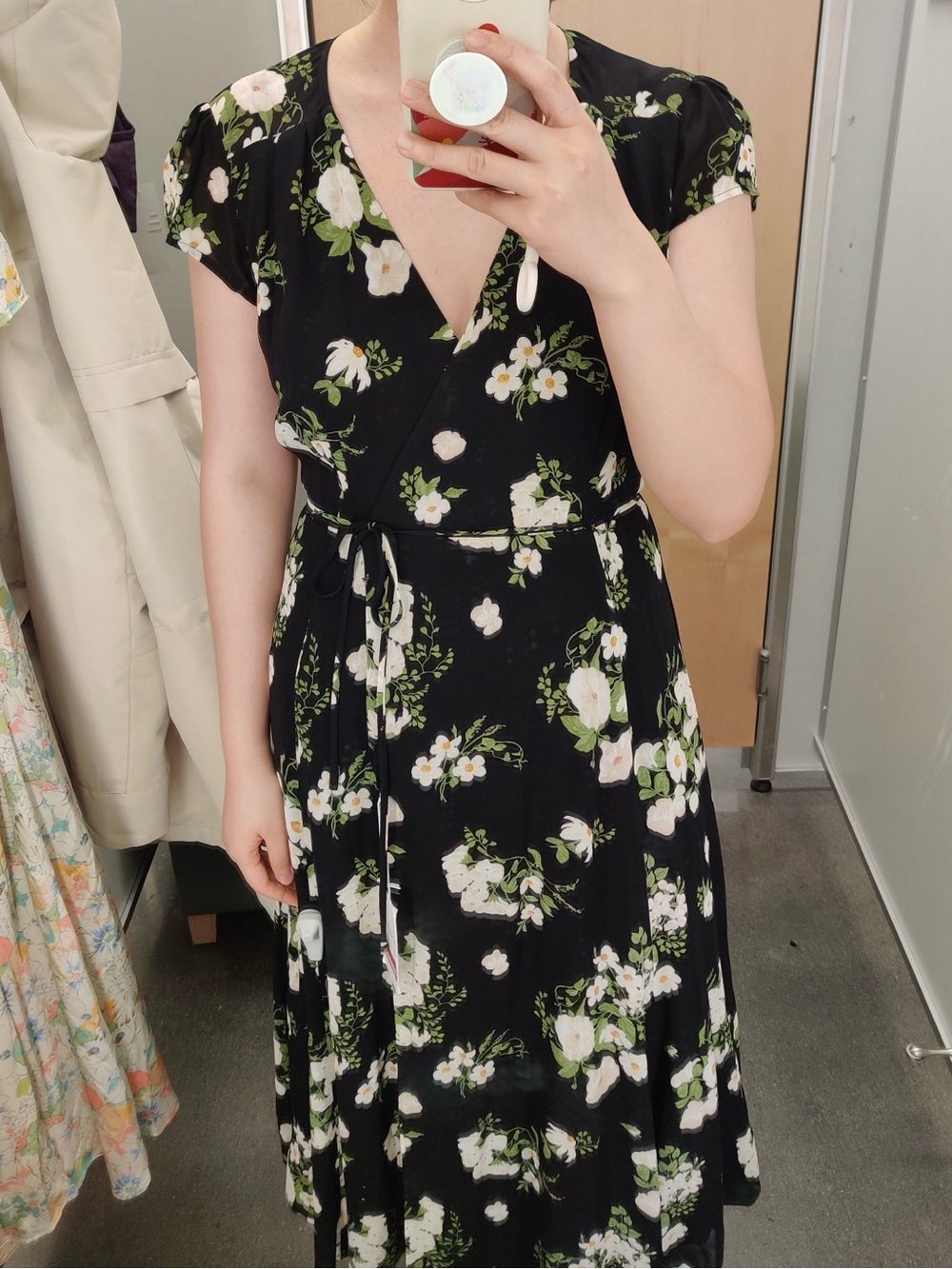 Reformation Black Floral Wrap Midi Dress